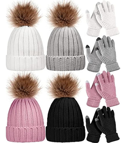 Juego De 8 Piezas De Gorro De Punto Para Mujer,