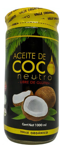 Aceite De Coco Neutro Valle Orgánico 1l Sin Tacc Apto Vegano