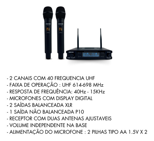 Microfone De Mão Sem Fio Duplo Profissional Uhf Devox Dx132