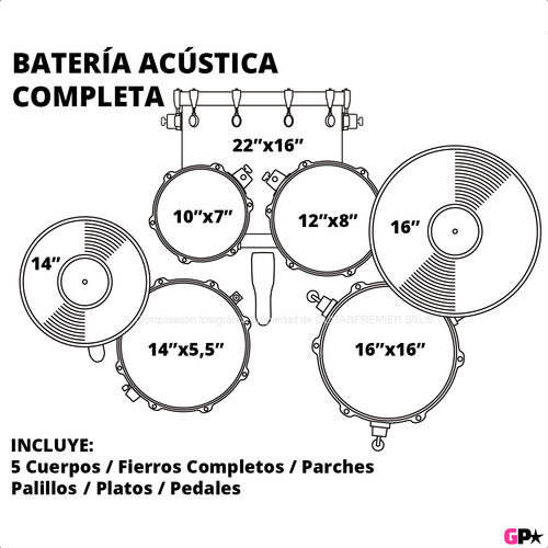 Bateria Acustica Completa 5 Cuerpos Platos Fierros Garantia