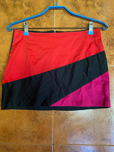 Pollera Corta Gabardina | Combinada | Mujer | Negro | Rojo