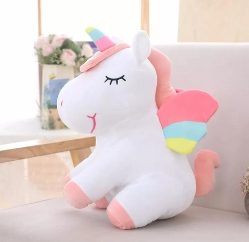 Peluche Unicornio Con Alas De Arcoiris Importado