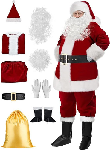 Disfraz Papa Noel Con Barba Traje Papa Noel Navidad Para Adu