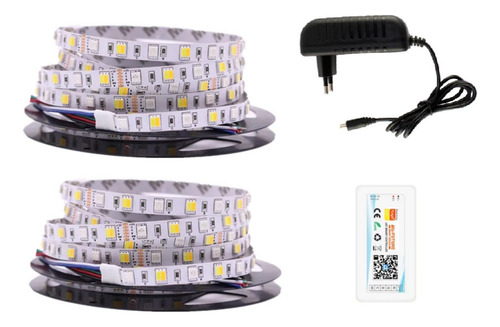 Kit 2 Fitas Led Rgbcct 5mts 6vias + Controlador Wifi+ Fonte 