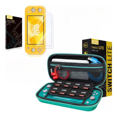 Nintendo Swicth Lite Kit Funda + Vidrio Templado Orzly Pantalla Accesorios Protector Antigolpes