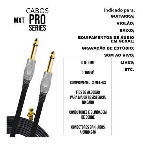 Imagem 4 de 4 de Cabo Guitarra Blindado Banhado A Ouro Pro Series 3 Metros