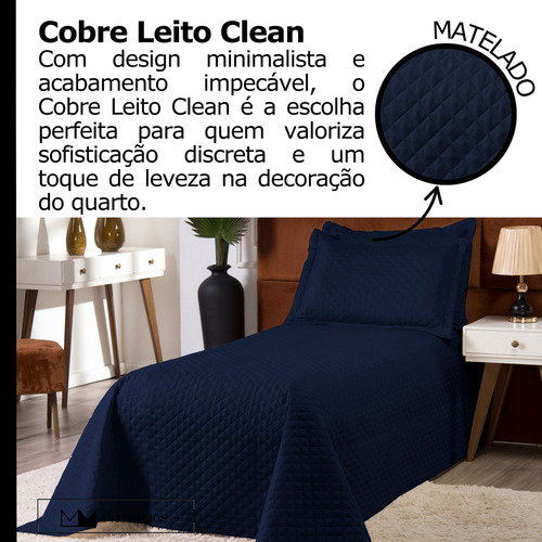 Cobre Leito Colcha Clean Solteiro 2 Peças Azul-marinho