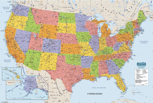 Mapa De Estados Unidos Laminado Escribir/borrar 50 X 33...