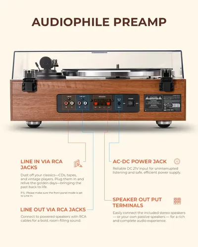 Toca-discos De Vinil Qlearsoul Hifire X Com Alto-falantes Walnut