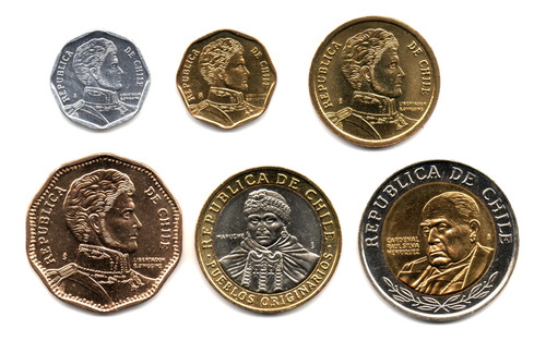 Chile 1, 5, 10, 50, 100 Y 500 Pesos 2011 - 2012