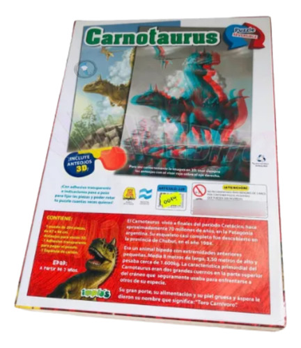 Rompecabezas Puzzle Carnotaurus 204 Pzas Anteojos 3d Implás