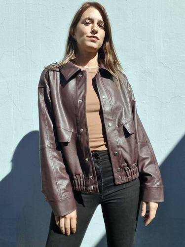 Campera Chaqueta Mujer Eco Cuero Bordó Premium