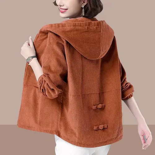 Chaqueta De Pana Con Capucha Para Mujer, Holgada, Otoño-invierno