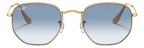 Óculos de sol Ray-Ban I-Shape Hexagonal Small armação de metal cor polished gold, lente light blue de cristal degradada, haste polished gold de metal - RB3548