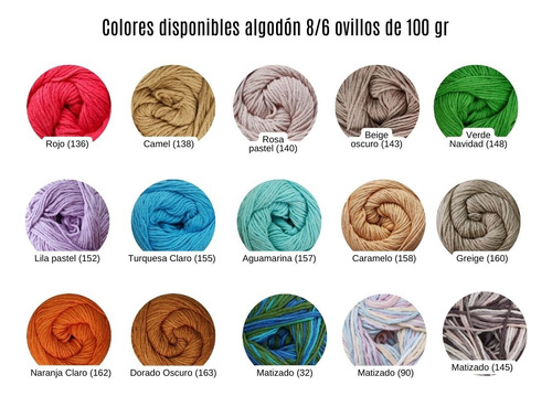 Hilo De Algodón 8/6 X 10 Ovillos De 100 Gr C/u A Elección