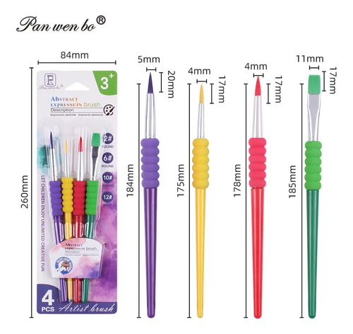 Set 4 Pinceles Pintura Acrilica Oleo Punta Fina Chata Artist