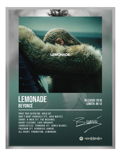 Cuadro Beyonce Lemonade Album Music Firma C/marco 60x50