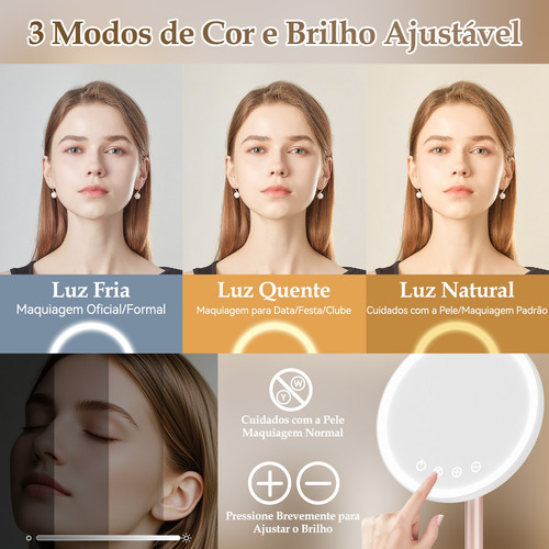 Espelho De Maquiagem Com Luz Led, 8 Polega/20cm Recarregável