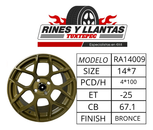 Rines 14 4/100 I10 Rio Versa Gol March Aveo Chevy Spark Golf Bronce