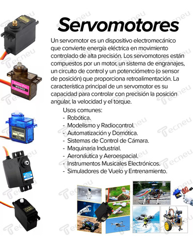 Tecneu 2 Piezas Servomotor Mg90s Engranes Metálicos 2.2kg Arduino Alto Torque