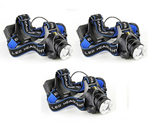 Imagen 1 de 4 de Pack X3 Linterna Frontal Led De Cabeza Recargable 1600 L