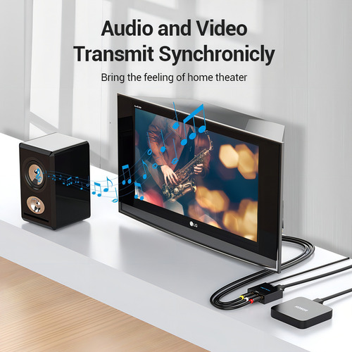 Conversor Hdmi A Rca Vention - Adaptador Con Audio - Full Hd 1080p 60hz - Carcasa De Aluminio - Para Tv / Consola / Pc / Televisor / Estereo - Aeeb0