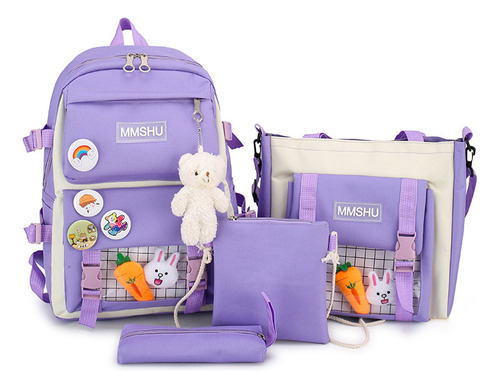 Lindo Bolso De La Escuela Para Las Niñas 4pcs Con Muñecas