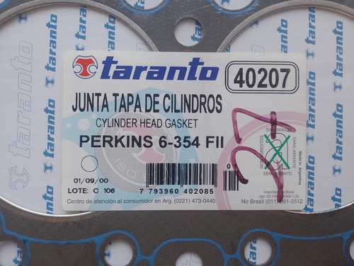 Junta Tapa Cilindro - Perkins 6-354 Fii