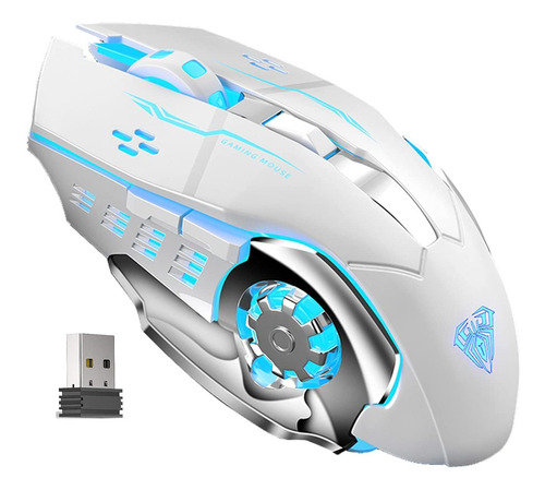 Mouse Inalambrico Para Juego Blanco Boton Lateral Led Dpi