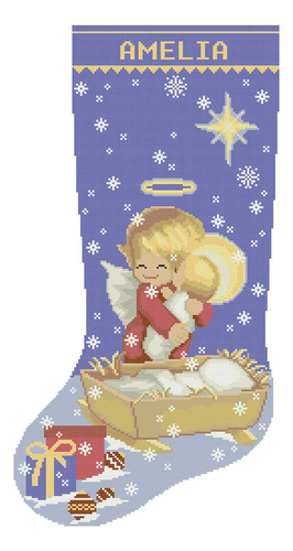 Patron Calcetine Navideño Punto Cruz Bonito Angel Jesus Para