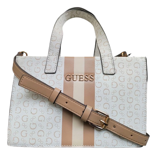 Bolsa Guess Original Mini Sg948281 Blanca Marrón Casual Dama Blanco Grabado Oro Marrón Claro