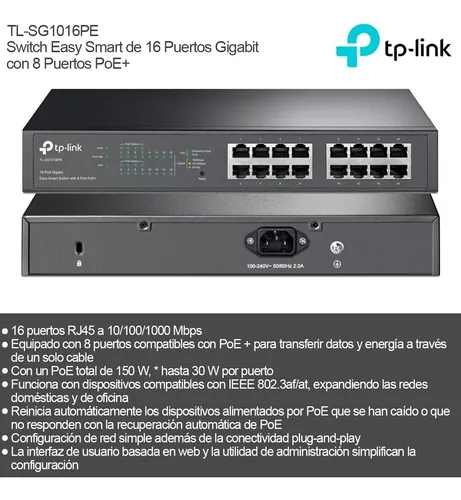 Switch Easy Smart De 16p Gigabit Con 8 Poe+ Tp Link Sg1016pe