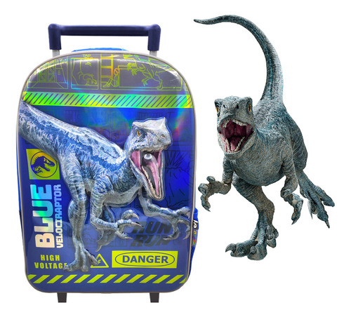 Mochila Dinosaurios Jurassic World Jardín Carrito 12 Pulgada Color Azul Diseño De La Tela Rayado