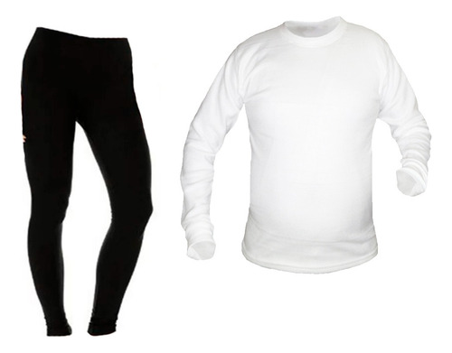 Conjunto Ropa Termico Leggins Negro Buzo Blanco Hombre