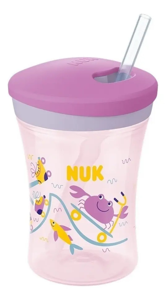 Vaso Nuk Action Cup 230ml Para Bebés A Partir De 12 Meses Color Violeta Peces