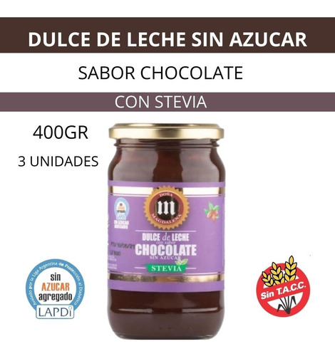Dulce De Leche Sin Azucar Sabor Chocolate Con Stevia X3
