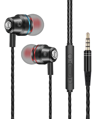 Auriculares Jd Sound Pro In Ear 3.5 Mm Stereo Micrófono Manos Libres Cable 1.2mts Negro