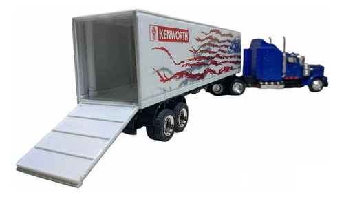 Trailer Kenworth W900 Caja Seca New Ray 1:43 Color Azul Bandera Usa
