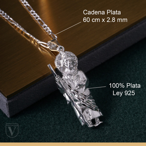 San Judas Tadeo Dije Y Cadena Figaro 60cm Plata Ley 925