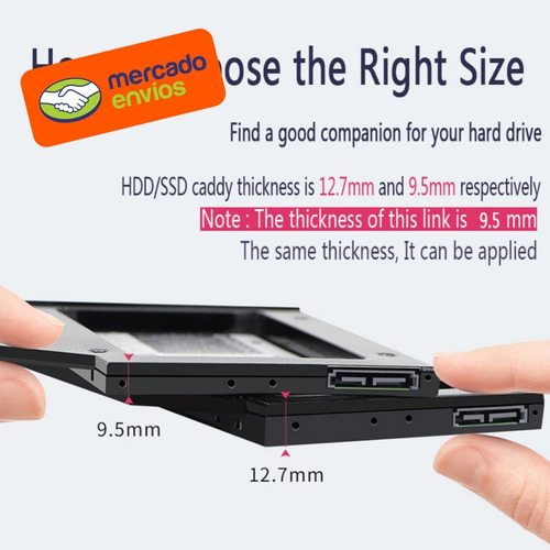 Imagen 7 de 9 de Caddy 2nd Disco Duro Hdd Ssd Sata Cd Dvd-rom Laptop 12.7mm
