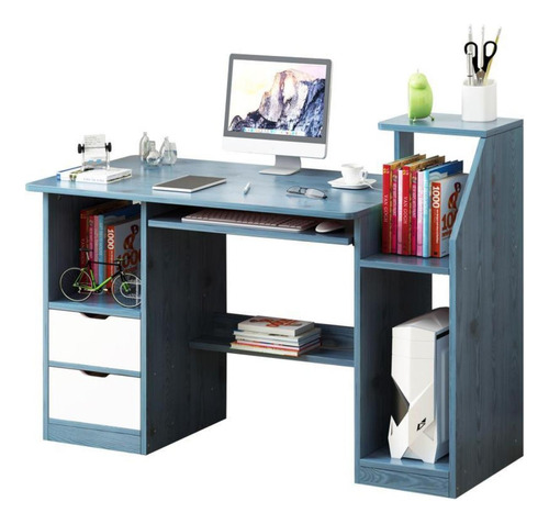Escritorio Mesa Librero Gaveta Computador Azul