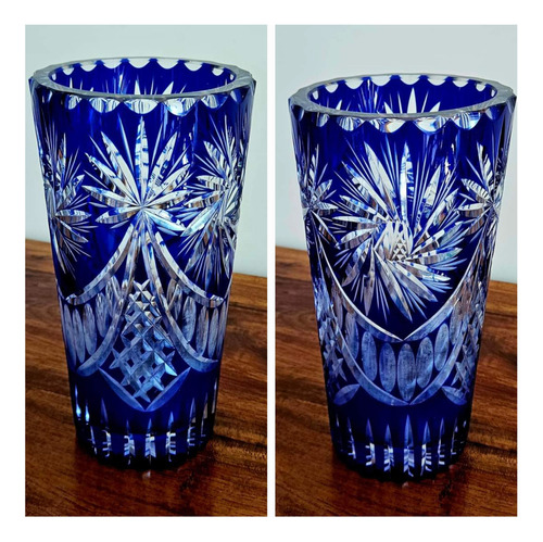 Jarrón Florero Cristal Europeo Antiguo Tipo Baccarat Azul