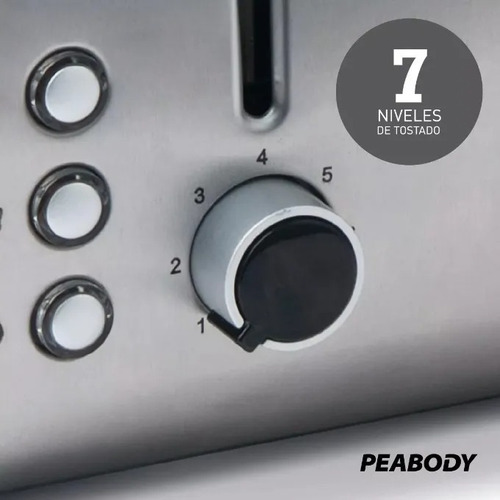 Imagen 6 de 10 de Tostadora 4 Panes Acero Inoxidable Peabody T8520 Con Cuotas