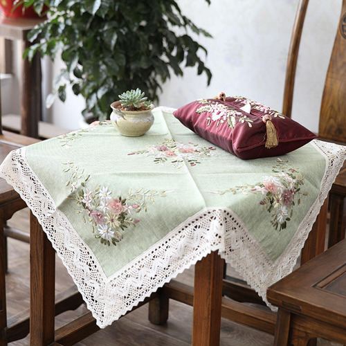 Mantel Bordado De 90x90cm, Mesa Rectangular Para