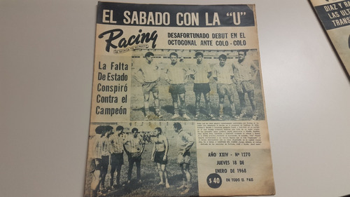 Revista Racing N° 1270 17/1/68 Racing Colo Colo De Chile