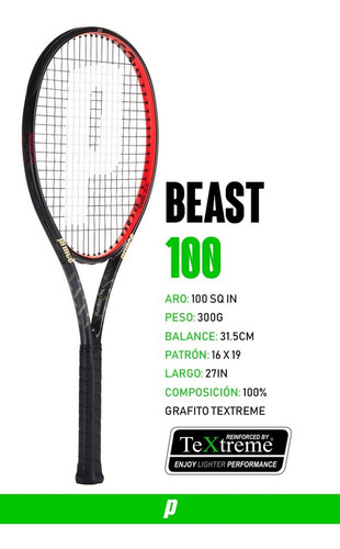 Raqueta Prince Textreme Beast 100 Pack X2 Unidades Color Negro Tamaño del grip 4 1/4