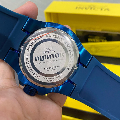 Reloj Invicta Aviator Hombre Dorado Azul Silicona 39309 Azul Dorado Azul (Reacondicionado)