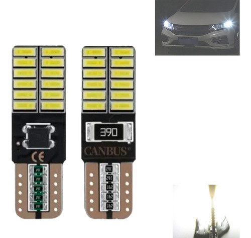 2 Lampadas Pingo T10 24 Leds Forte Placa Branco Canceller