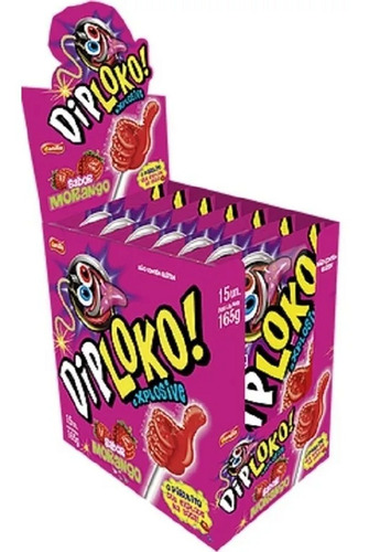Pirulito Dip Loko Explosive Boom Morango Cx C/ 15un