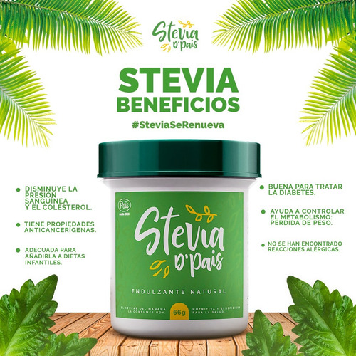 Stevia Pura En Polvo - 3 Potes X 66gr -original Stevia Dpaís